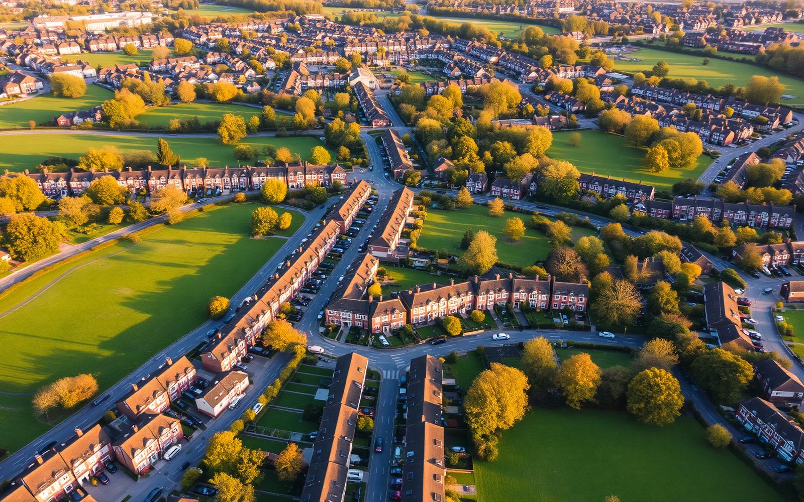 Aerial view of UK residential streets